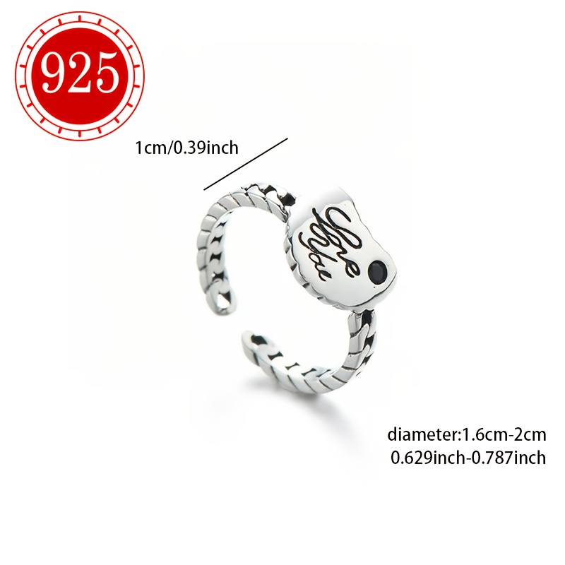 925 Silver Heart Letter Ring Retro Love Chain Finger Ring Tail Ring